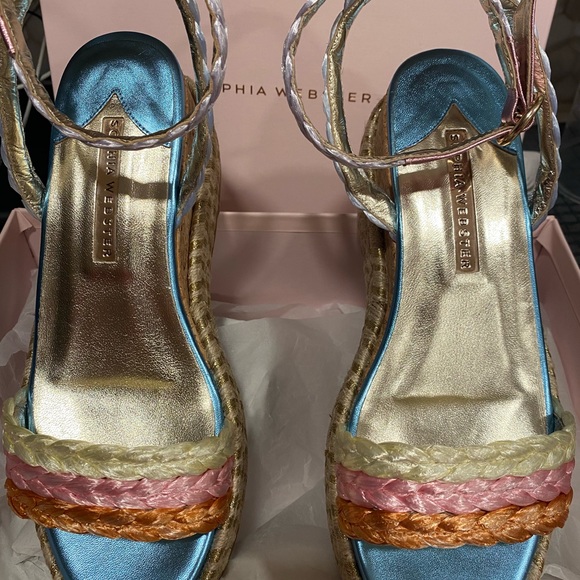 Sophia Webster Wedges Heels Ines Espadrille Metallic Cork Shoes 8 - Picture 5 of 12